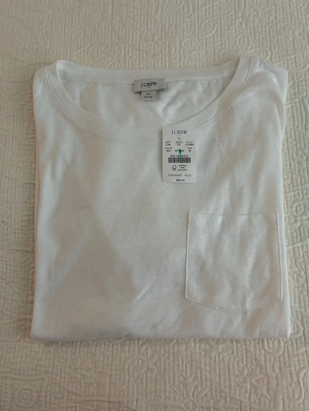 J. Crew White Short-Sleeve Pocket Tee Medium